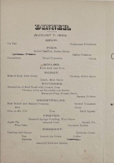 Ocean Bluff Hotel Dinner Menu 1889