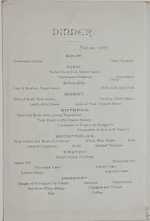 Ocean Bluff Hotel Dinner Menu 1888