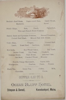 Ocean Bluff Hotel Tea Menu