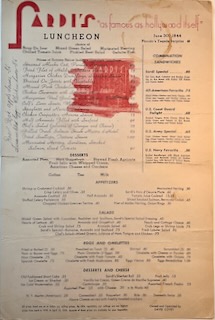 Sardis Los Angeles Luncheon Menu