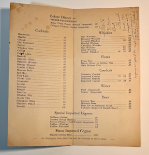 Victor Rosellinis Restaurant Cocktail Menu