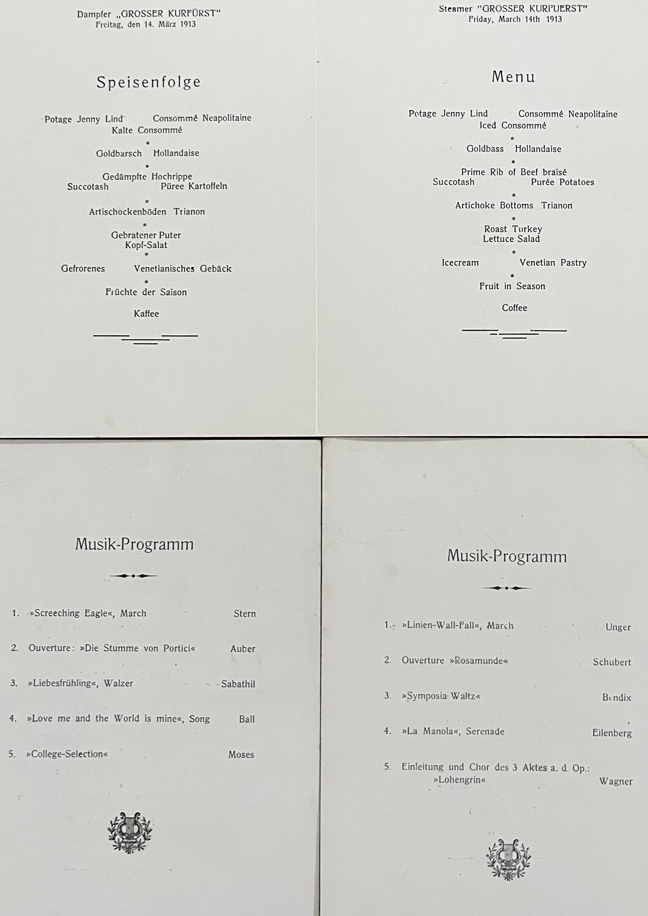 Image for Norddeutscher Lloyd Bremen Illustrated Dinner Menus Norddeutscher Lloyd Bremen Illustrated Dinner Menus
