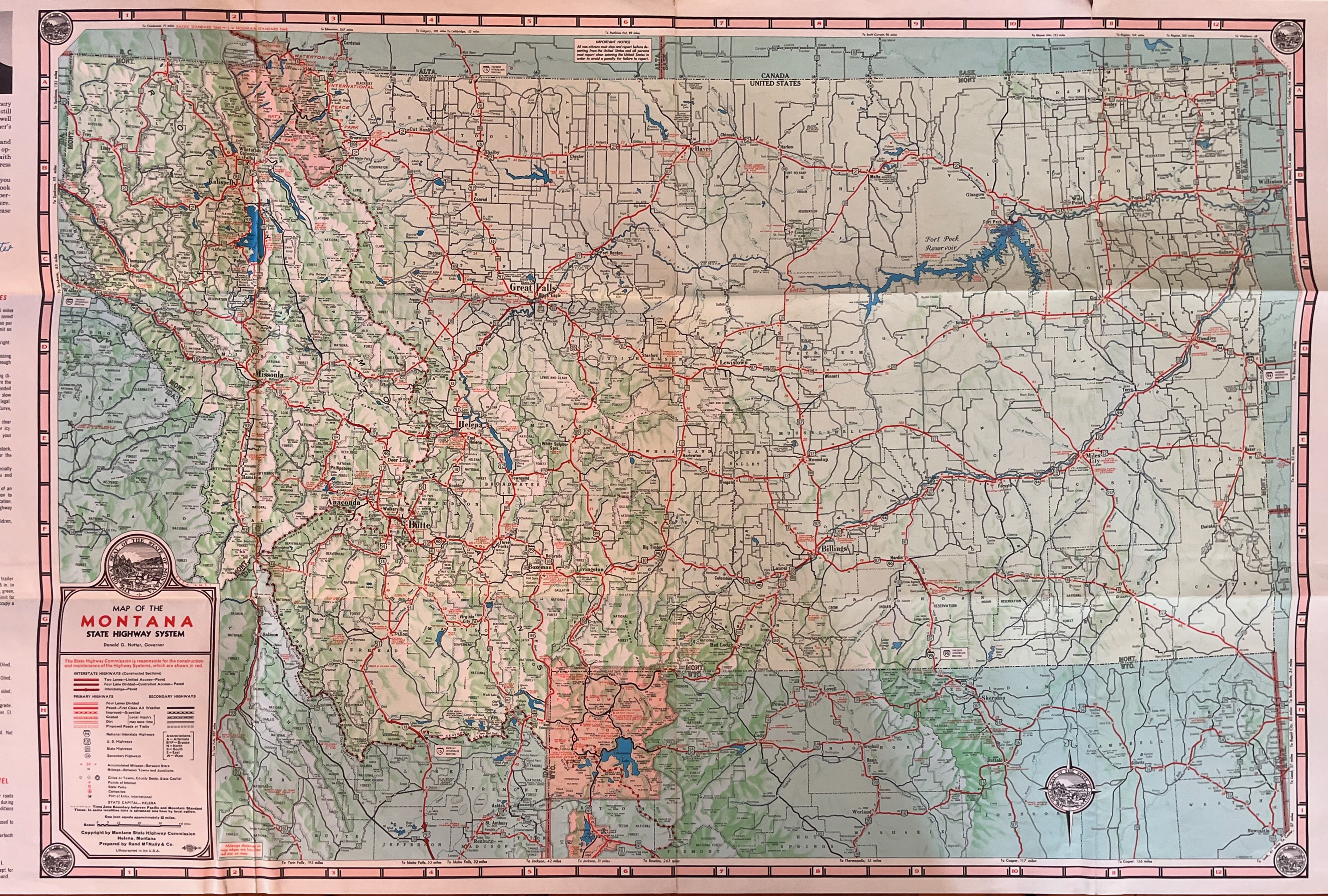 1961 Montana Highway Travel Map