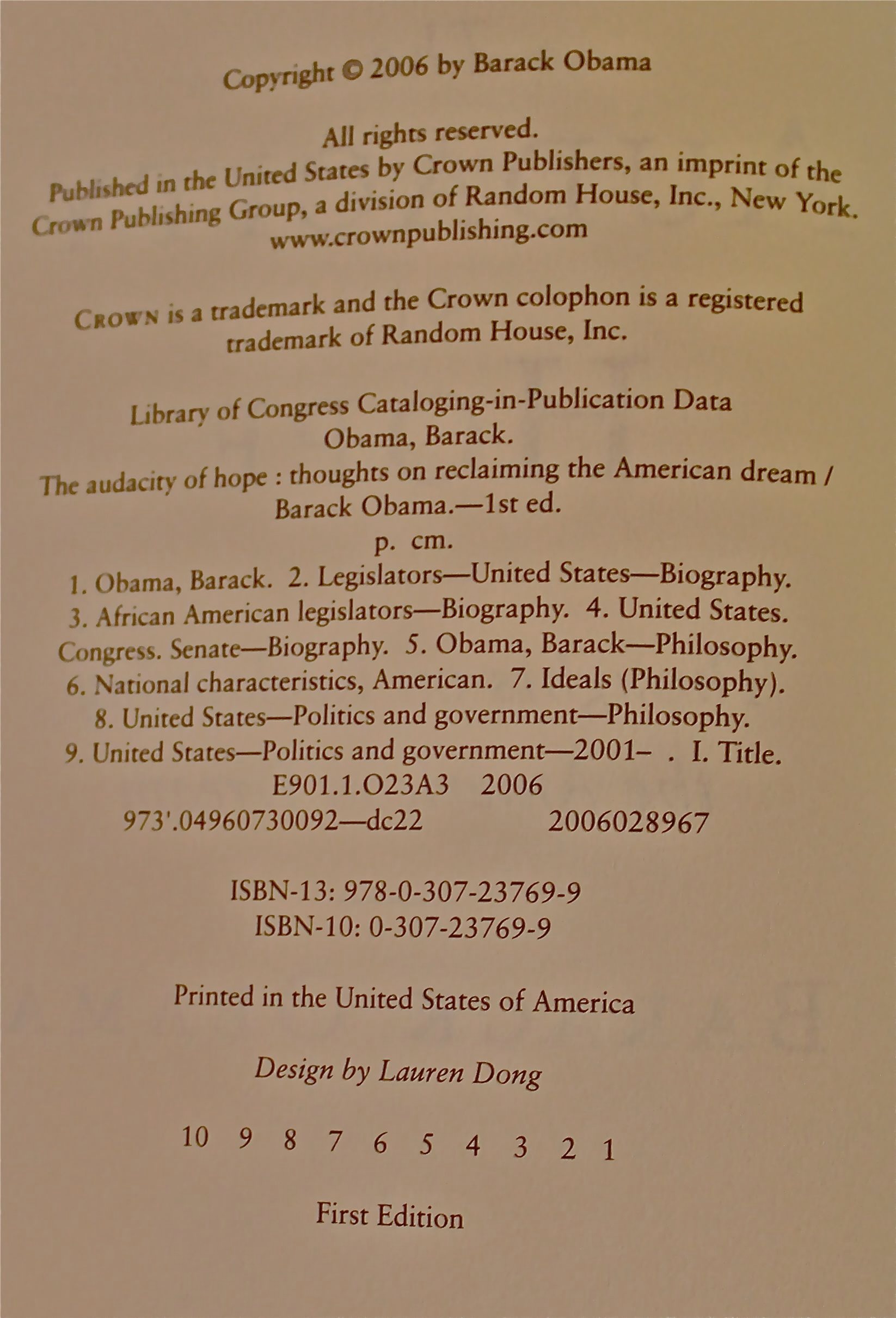 The Audacity of Hope: Thoughts on Reclaiming the American Dream