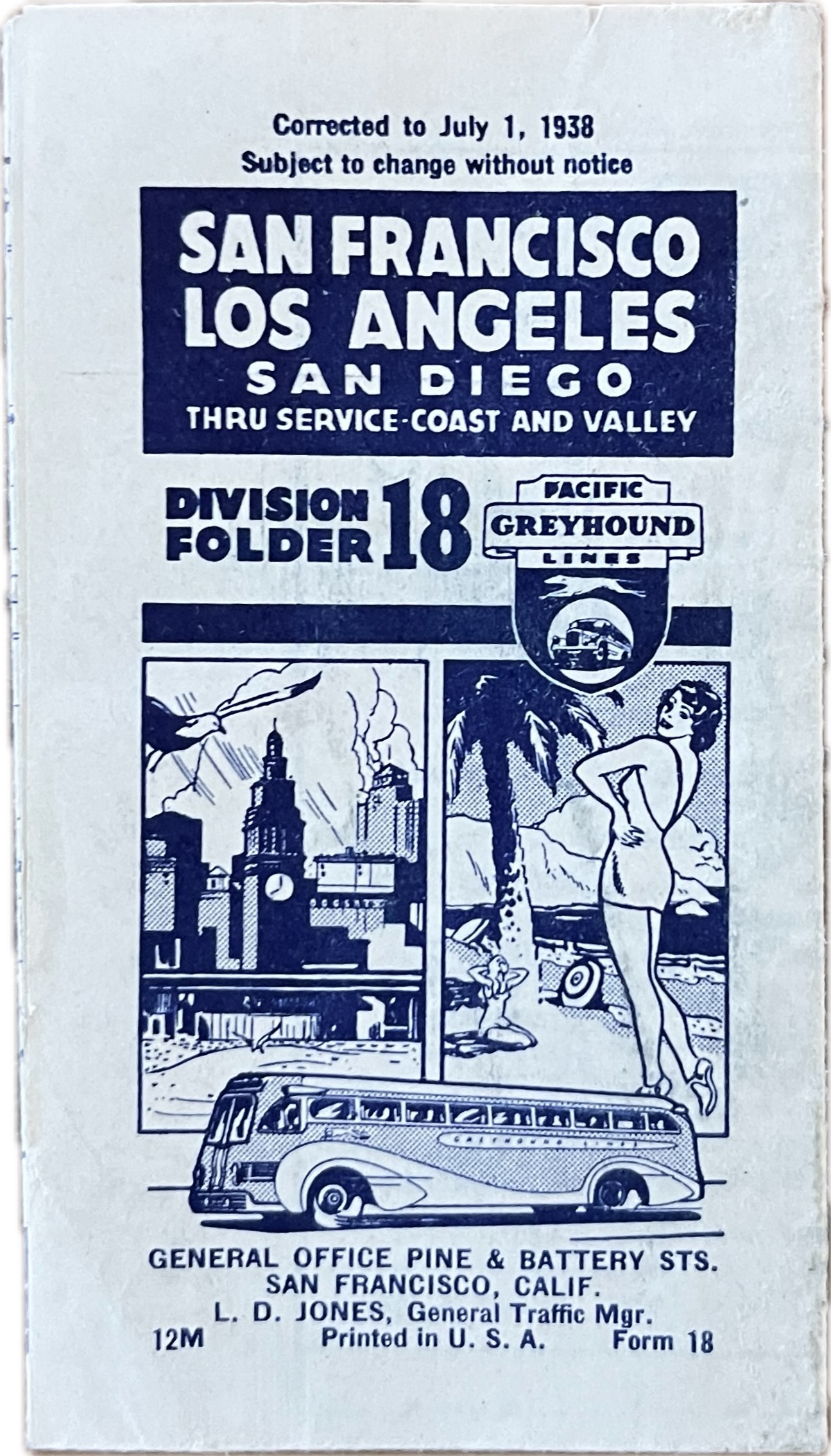 Pacific Greyhound Lines 1938 Timetable