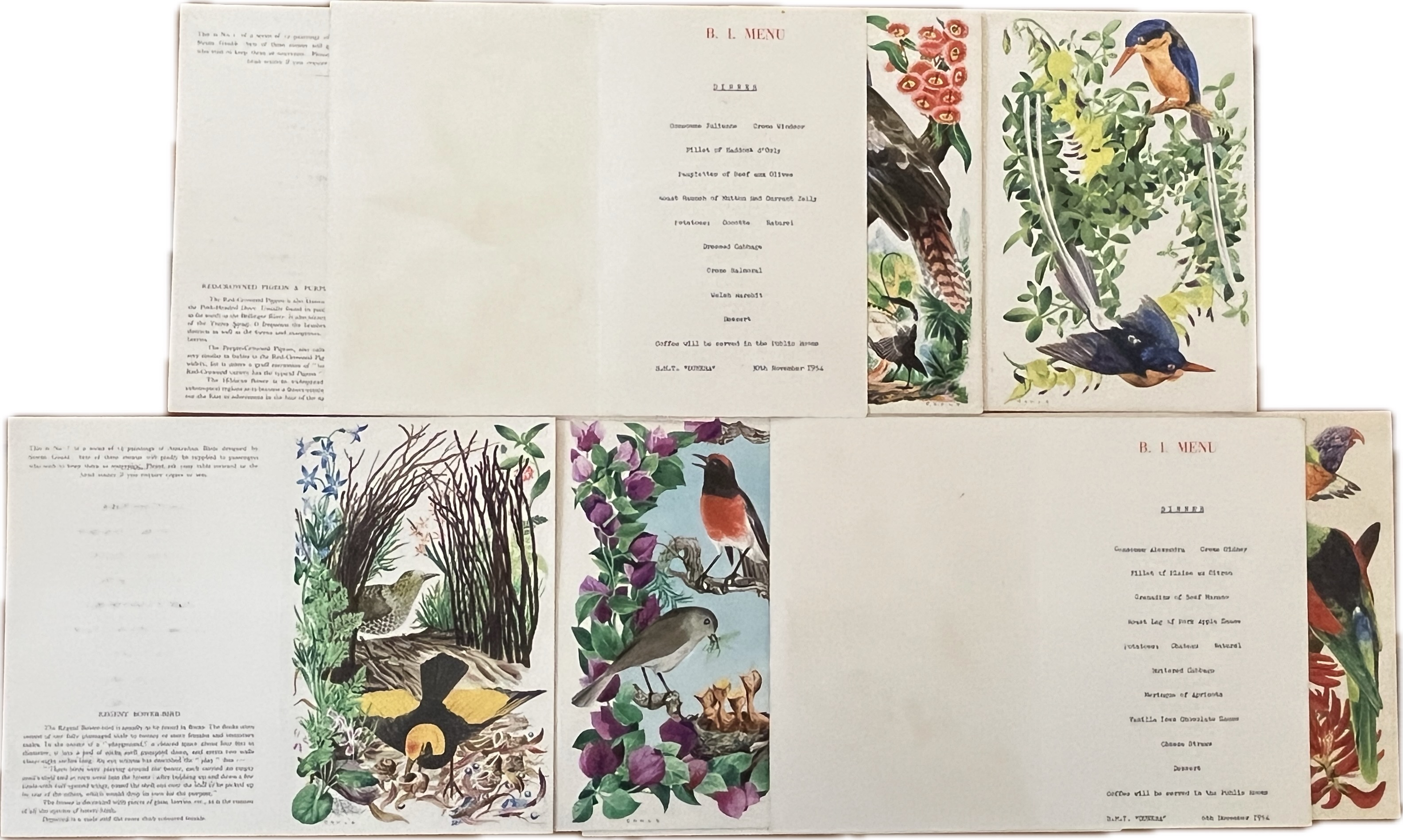 Australian Bird Menus from the P & O Line