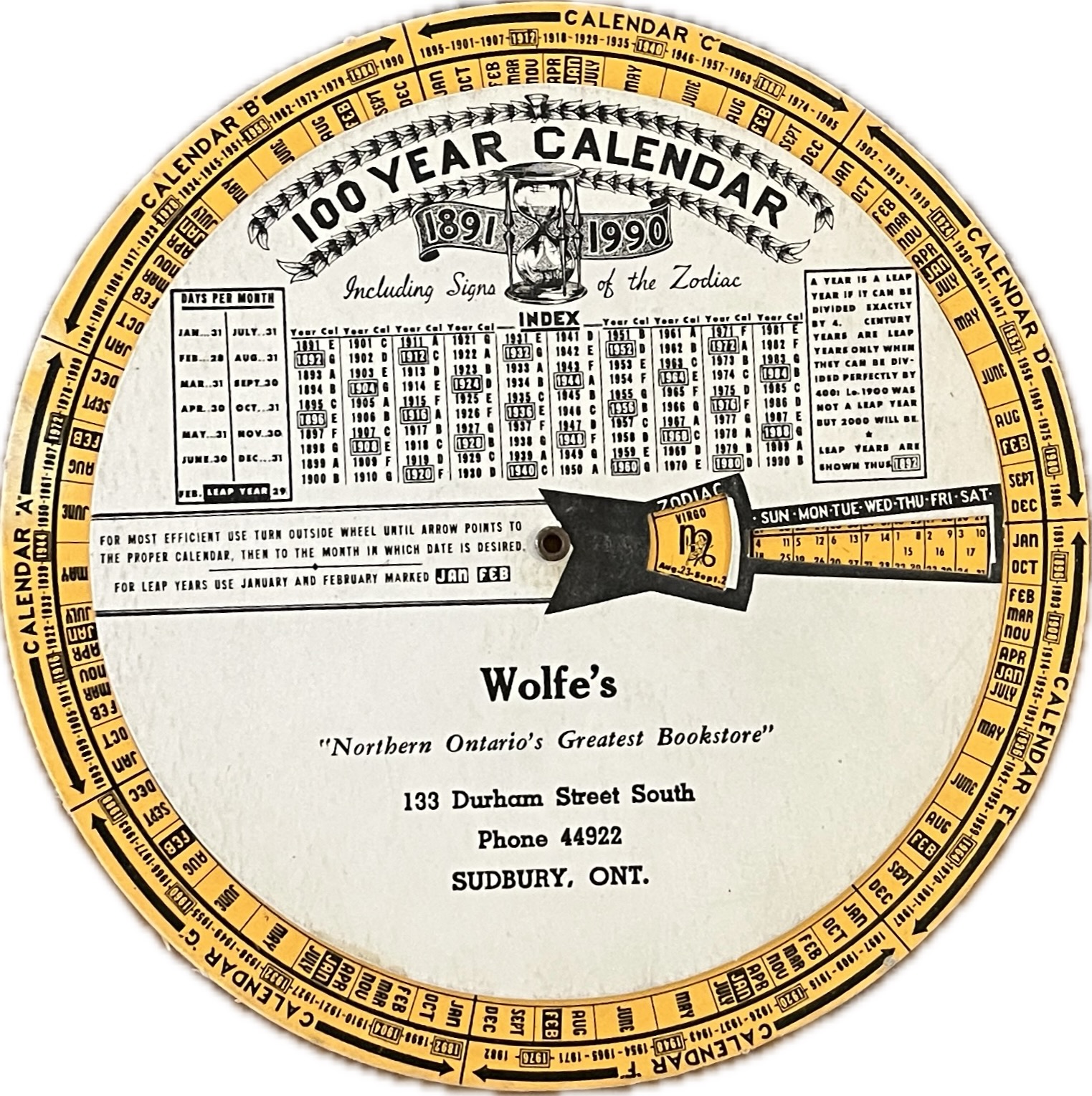 Wolfe's Bookstore Astrological Perpetual Calendar