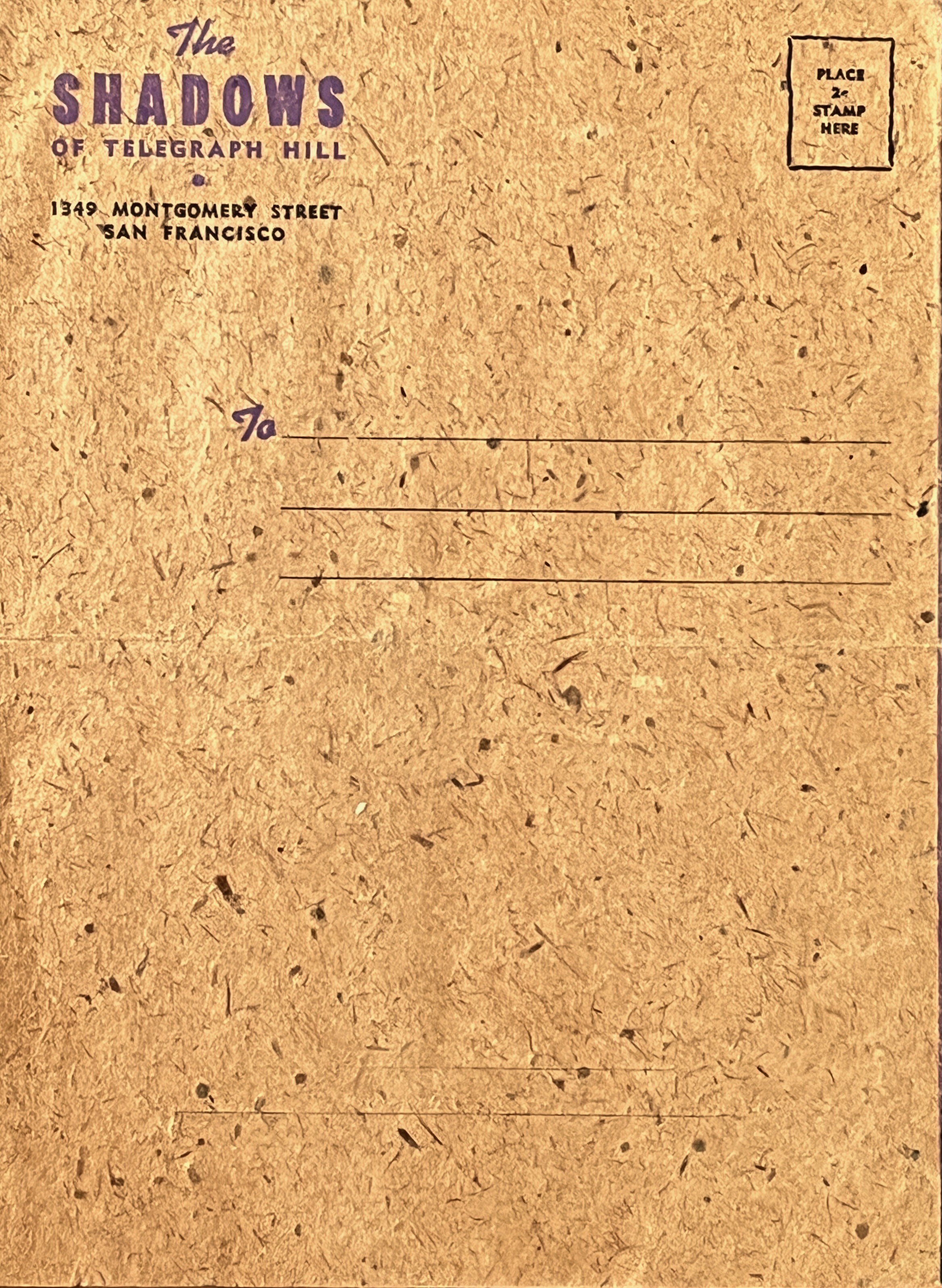 The Shadows of Telegraph Hill Menu Mailer