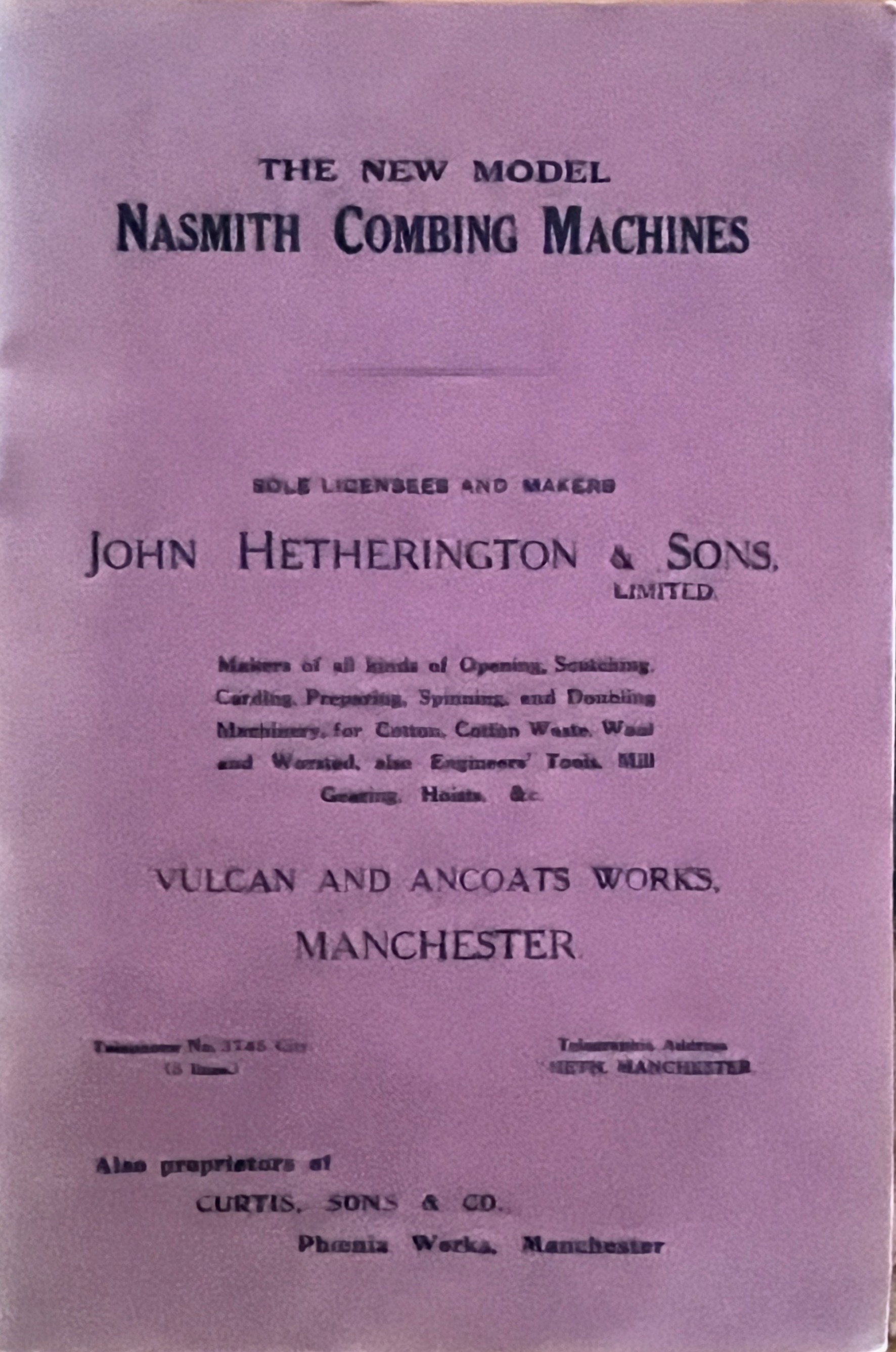 The New Model Nasmith Combing Machines