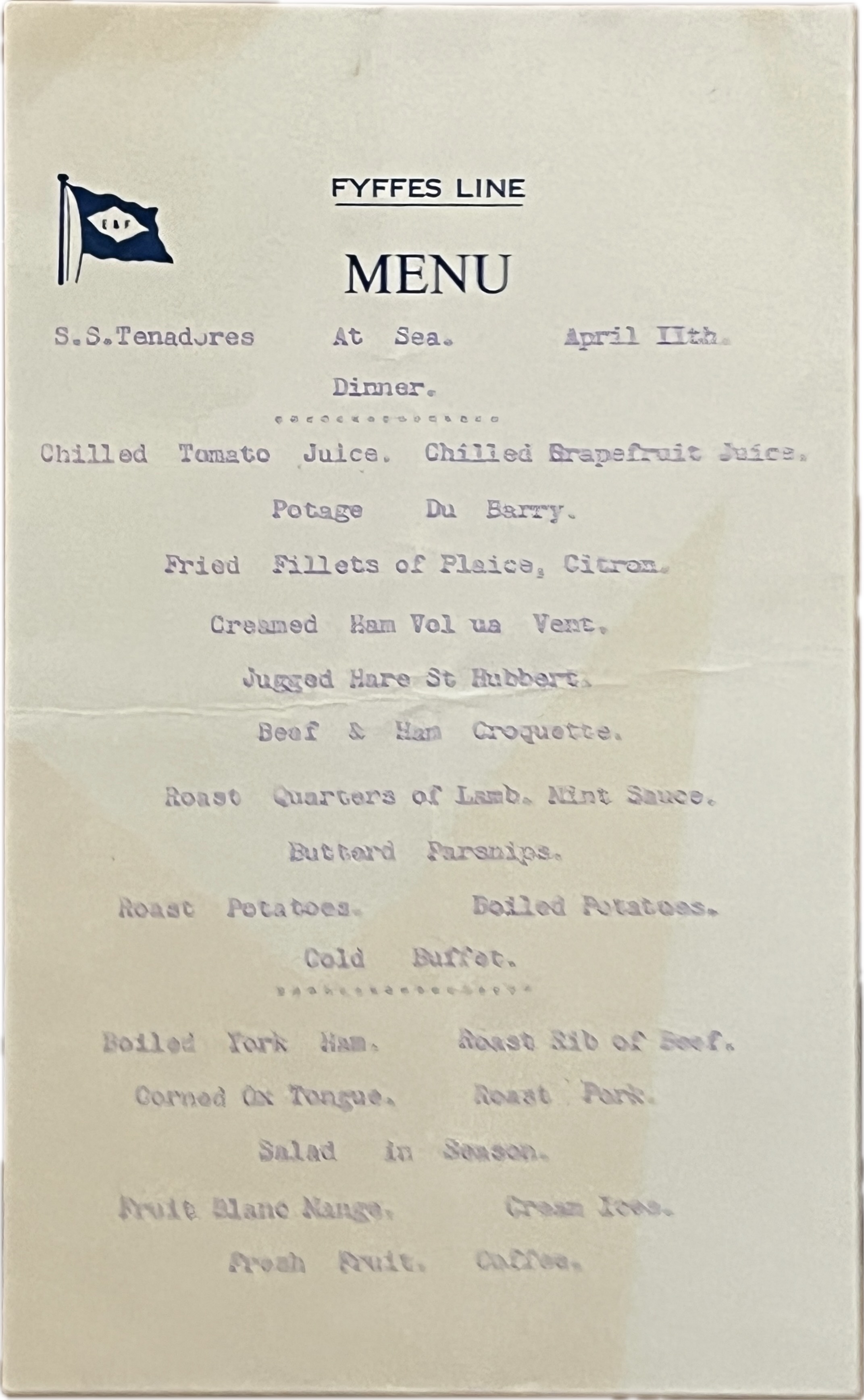 S.S. Tenadores Menu