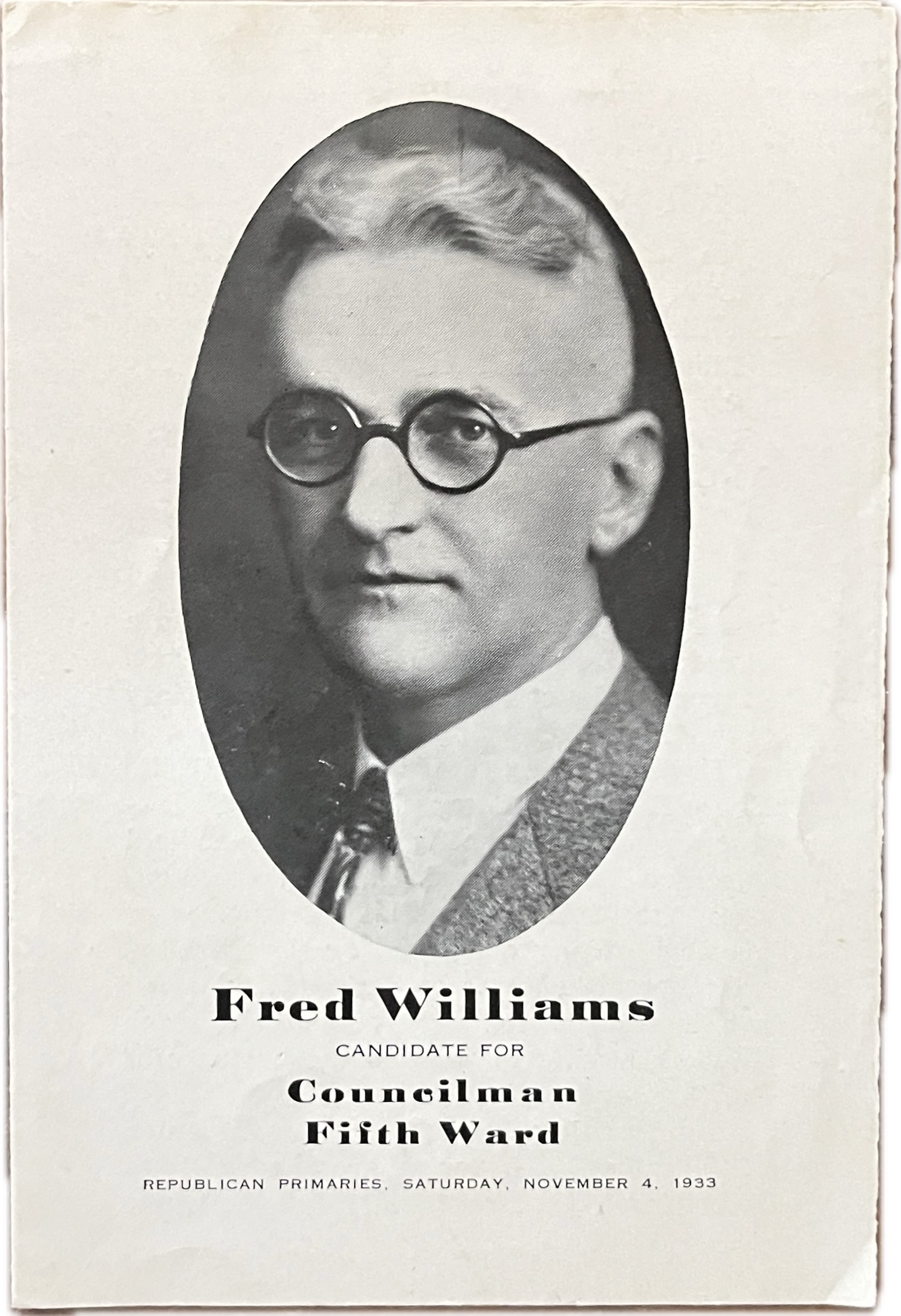 Fred Williams Election Pamphlet, 1933