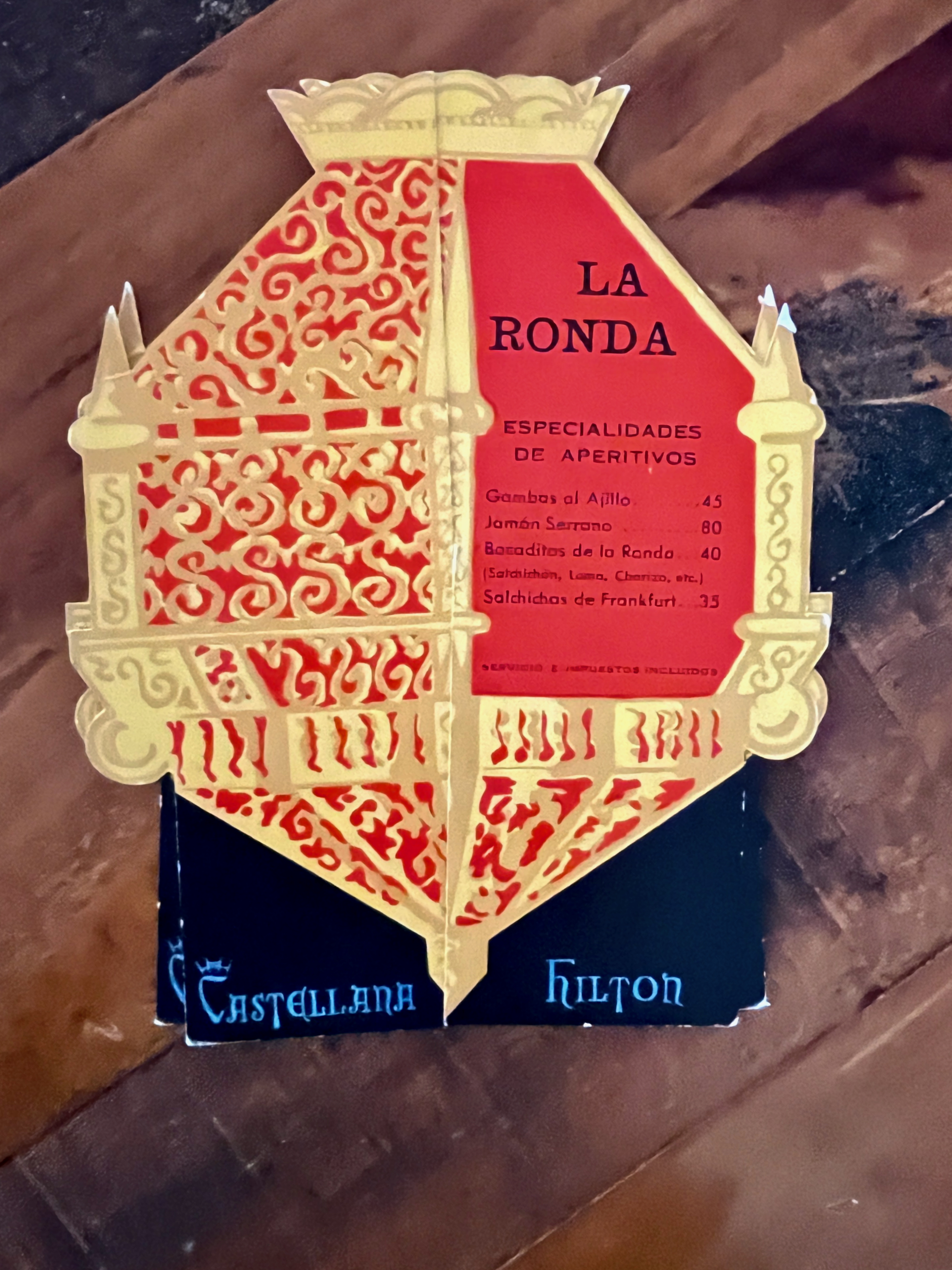 Castellana Hilton Menu