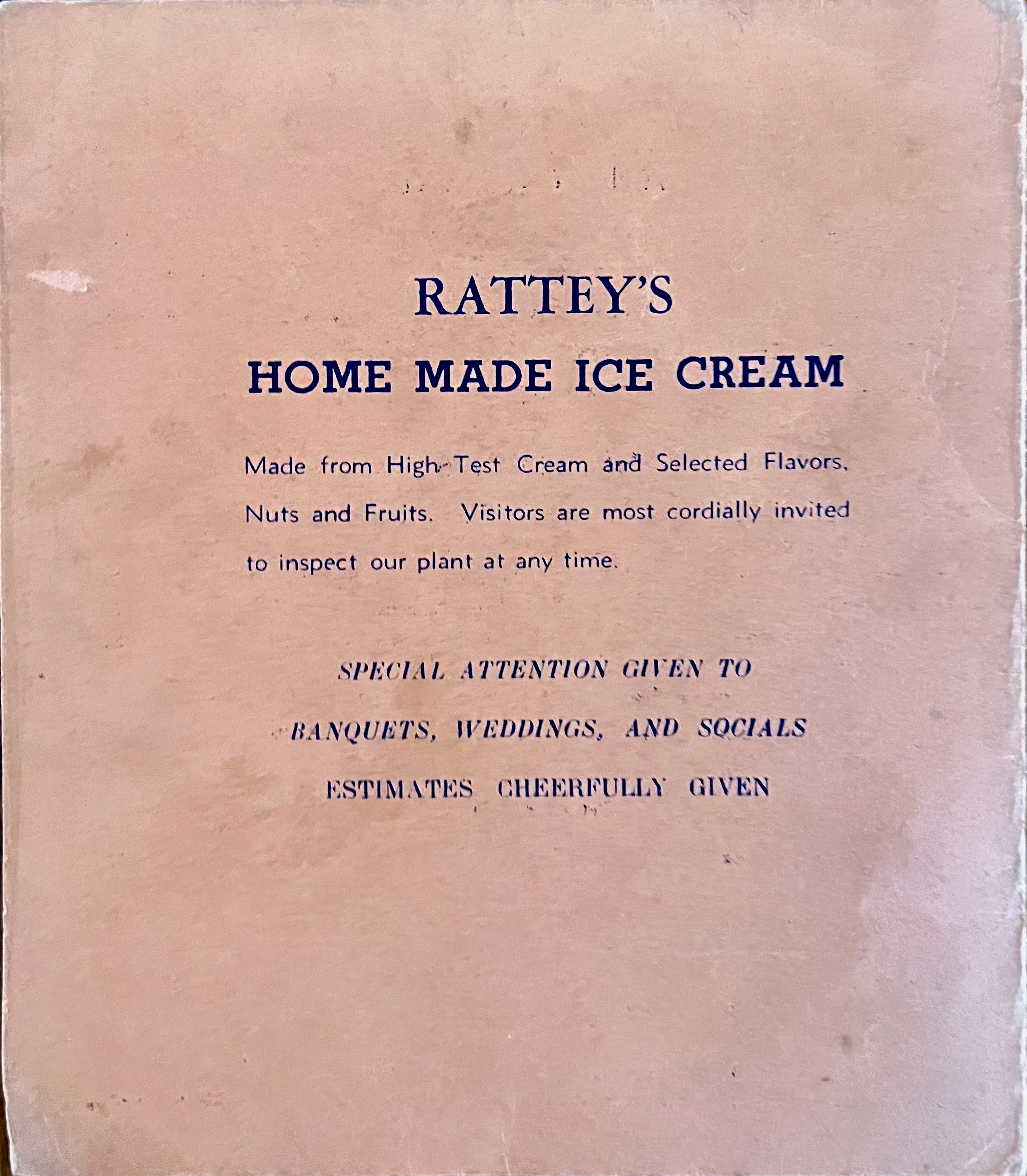 Rattey's Home Made Ice Cream and Luncheonette Menu