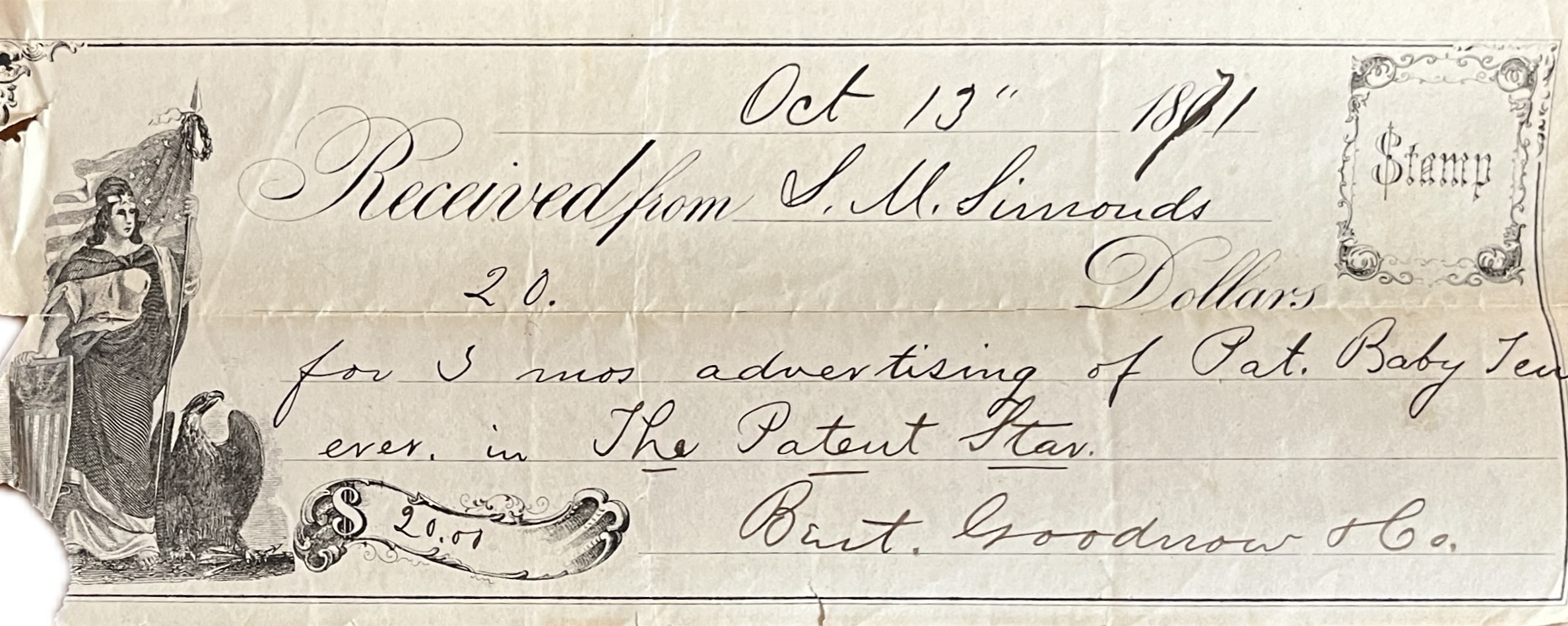 Patent Agent Receipt for Baby Tender