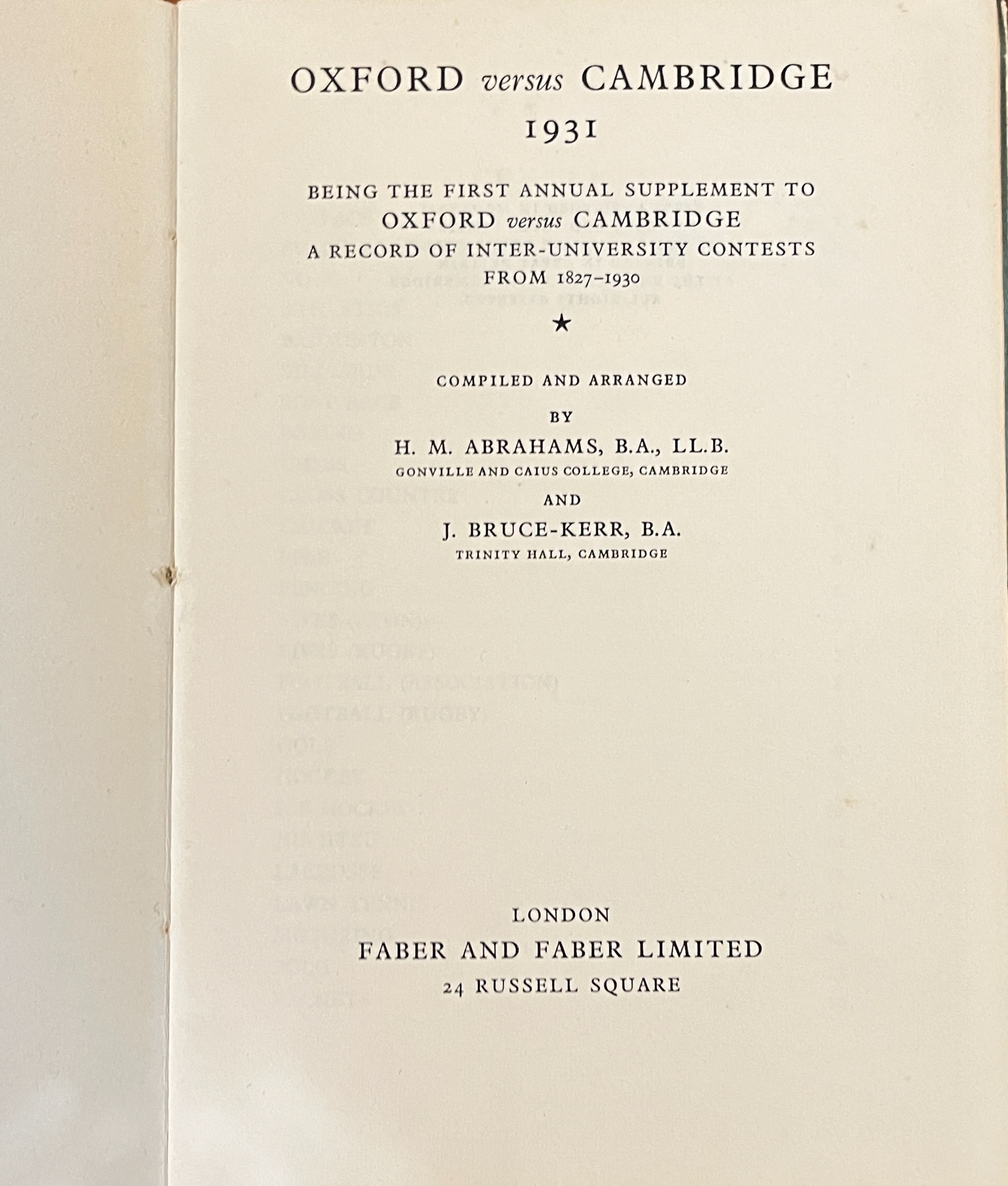 Oxford Versus Cambridge 1931