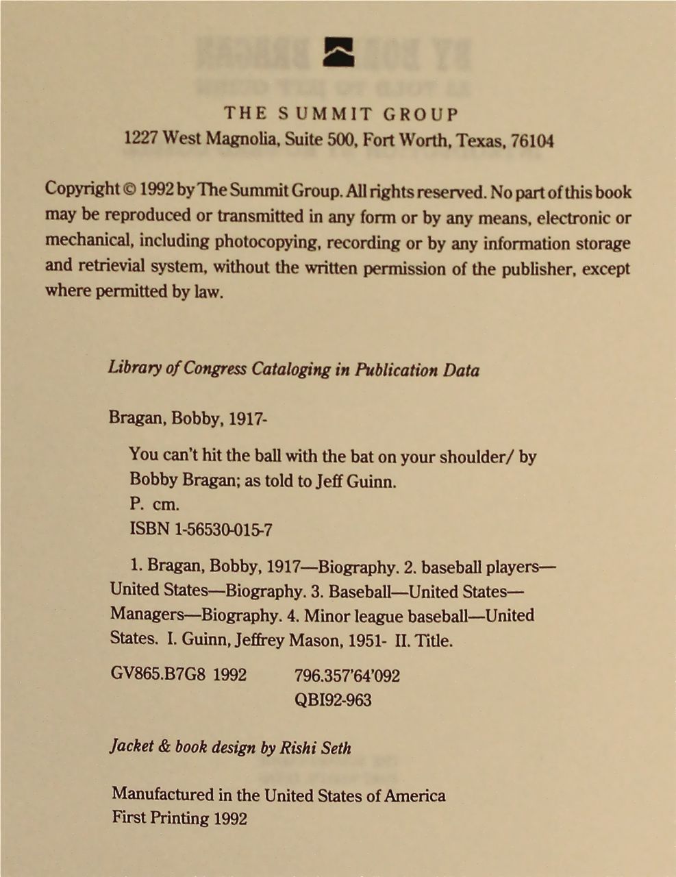 Image for You Can't Hit the Ball With the Bat on Your Shoulder: The Baseball Life and Times of Bobby Bragan