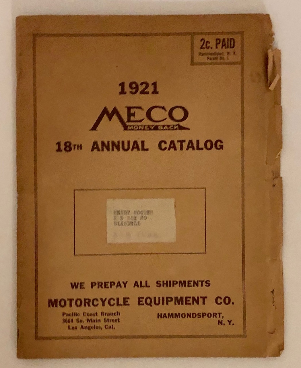 Image for Motorcyle Equipment Catalog 1921